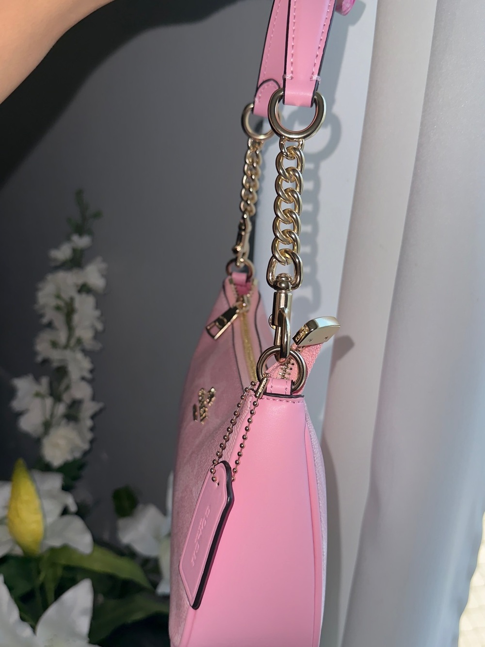 Coach Pink Signature Mini Shoulder Bag with Gold Chain - Picture 7 of 10